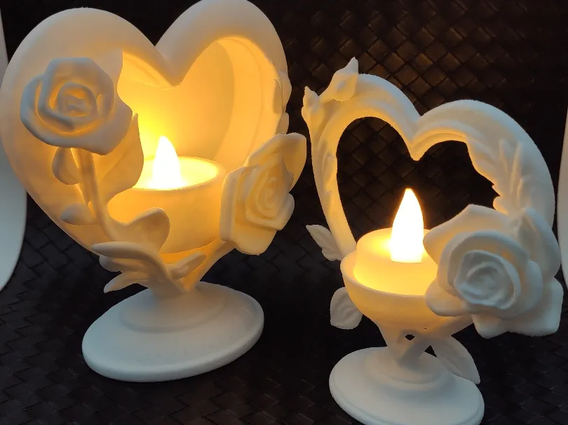 Rose-in-Heart Tealight Holders (pair)