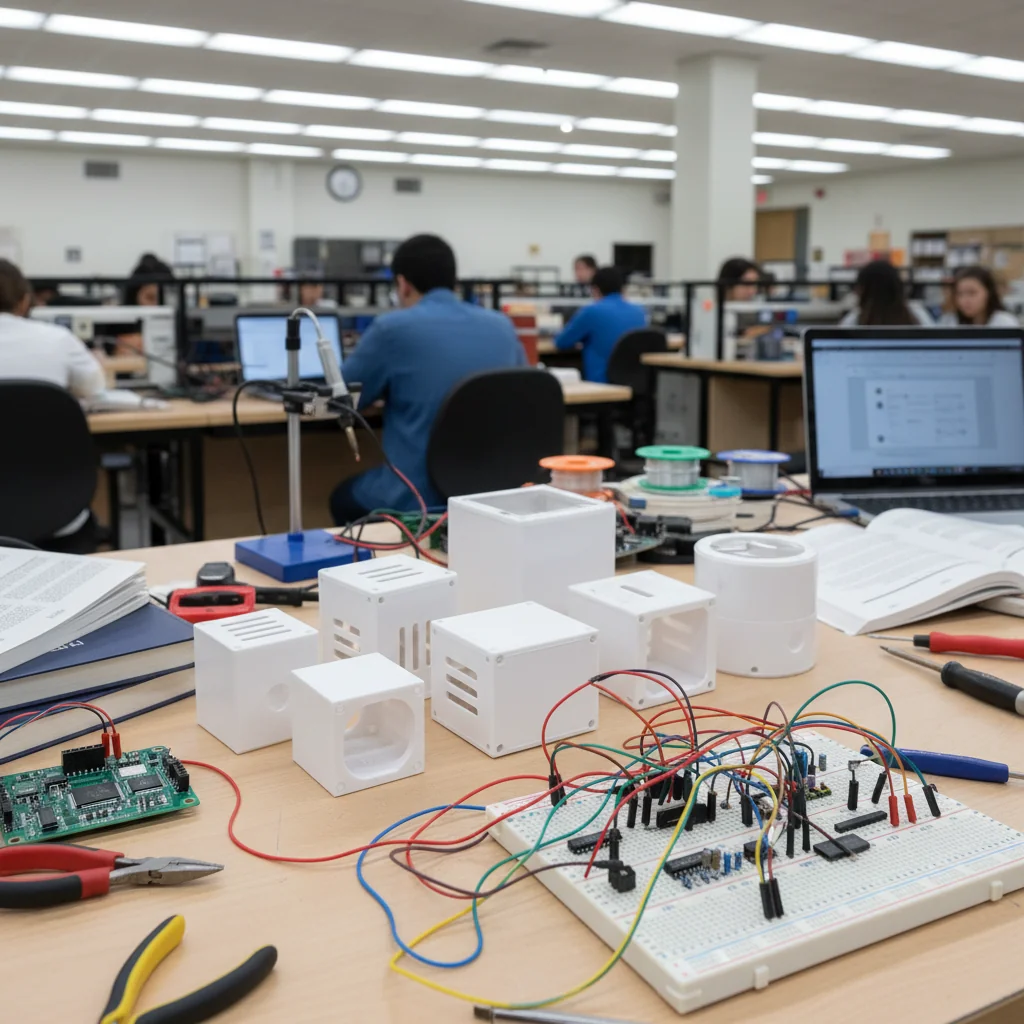 White PLA electronics enclosures for college project