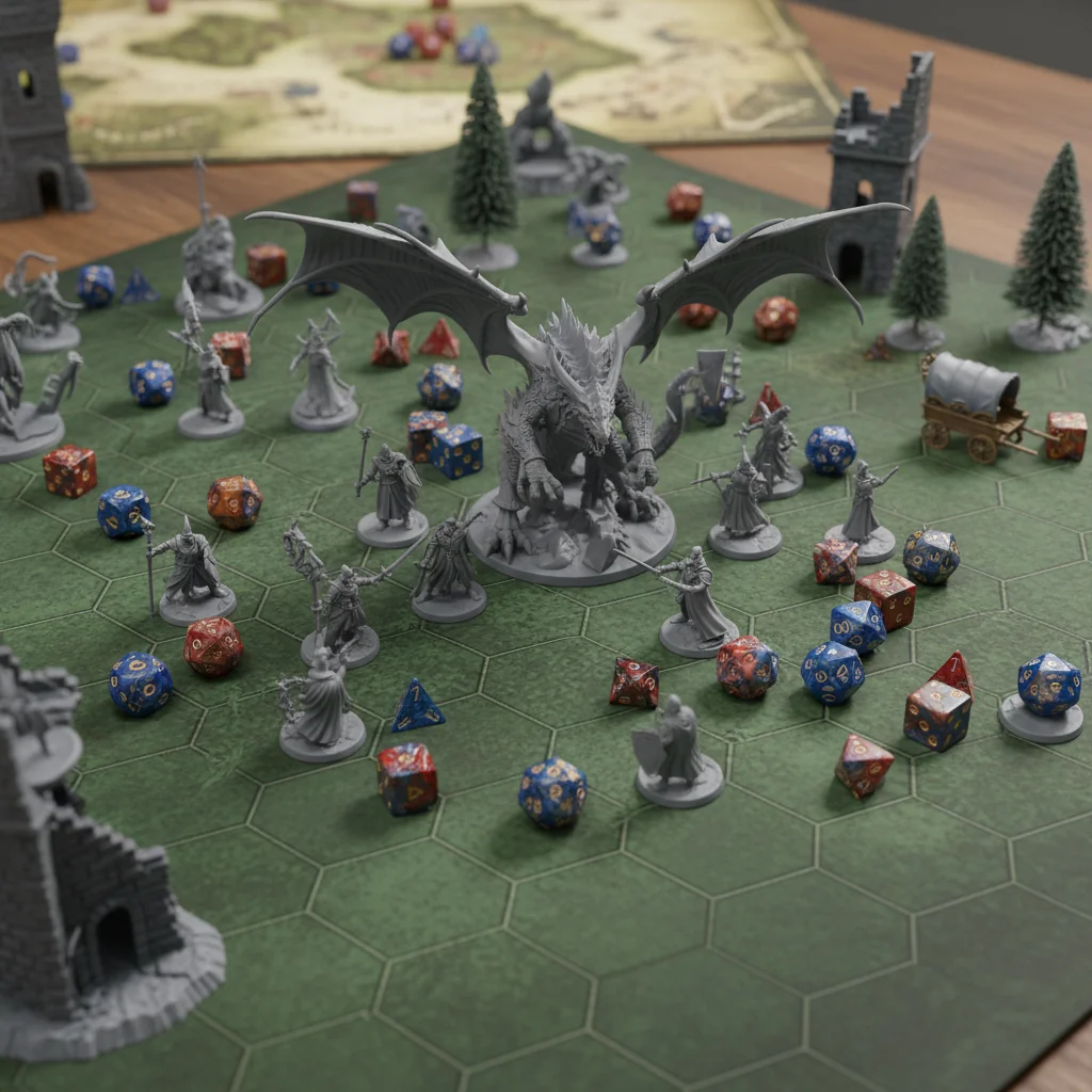 Grey PLA DnD tabletop miniatures on battle mat